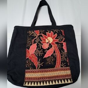 Black Tote/Shopping Bag With Sewn On Design